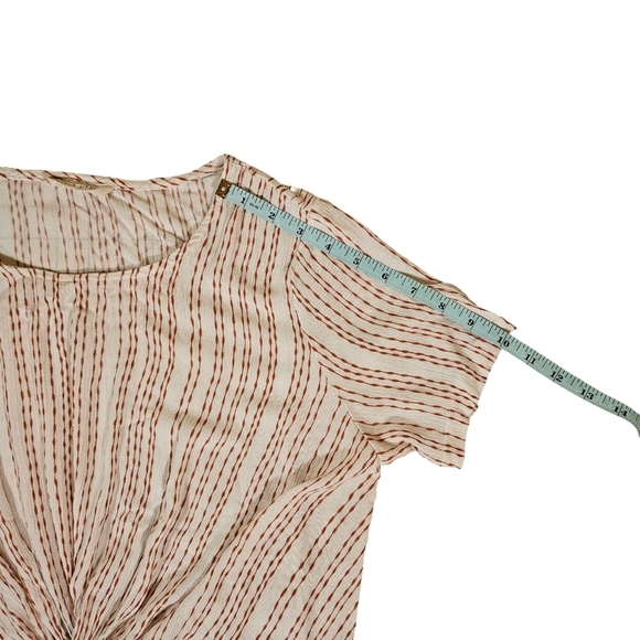 Black Pine Linen Blend Knot Front Blouse, Red/Ivory, Small - Picture 10 of 10